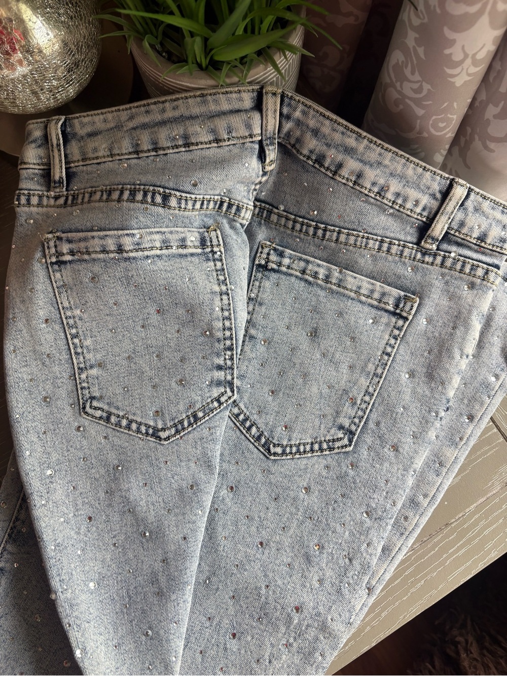 Blue B Crystal Studded Light Blue Embellished Women's Jeans Size Large